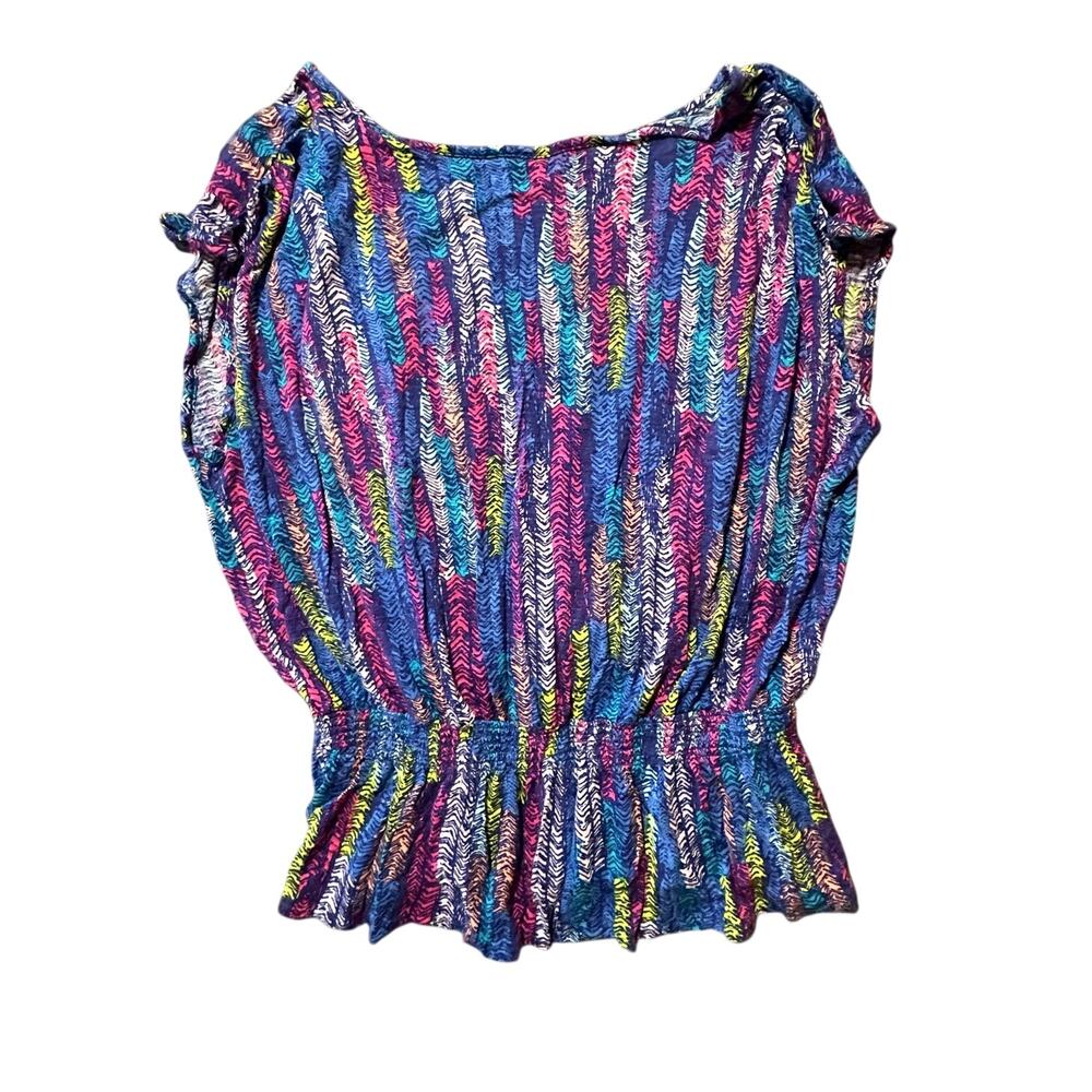 Route 66 Women’s Ruched Waist Multicolor Cap Sleeve Blouse – Size